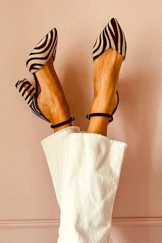 ALESSIA | ZEBRA PRINT POINTED COURT SHOES WITH STRAP